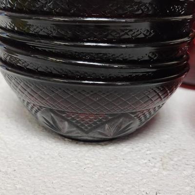 Sale Photo Thumbnail #212: A.mess of Royal Ruby Red Glass bowls...one plastic. That mixing bowl is a stunner!!!
