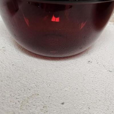 Sale Photo Thumbnail #225: A.mess of Royal Ruby Red Glass bowls...one plastic. That mixing bowl is a stunner!!!