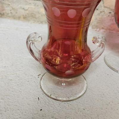 Sale Photo Thumbnail #283: Awesome vintage pieces of cranberry flash and a gorgeous yellow cased blown trinket.