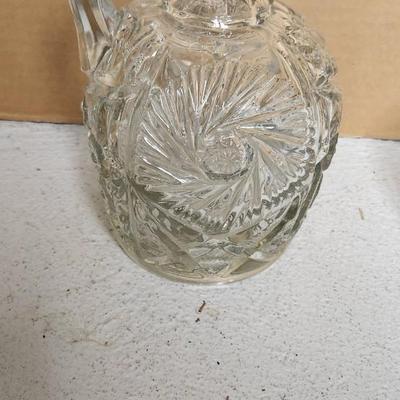 Sale Photo Thumbnail #355: Gorgeous blown Swedish Decanter and an old early American pressed glass pitcher.