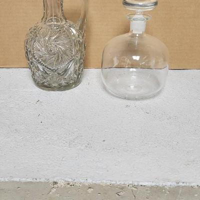 Sale Photo Thumbnail #354: Gorgeous blown Swedish Decanter and an old early American pressed glass pitcher.