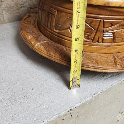Sale Photo Thumbnail #420: Great carved covered Lazy Susan from the Philippines. A cork trivet and a really beautiful studio pottery piece