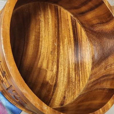 Sale Photo Thumbnail #416: Great carved covered Lazy Susan from the Philippines. A cork trivet and a really beautiful studio pottery piece