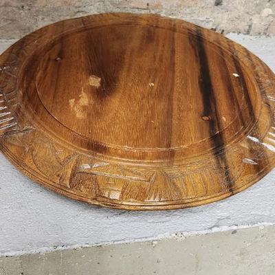 Sale Photo Thumbnail #415: Great carved covered Lazy Susan from the Philippines. A cork trivet and a really beautiful studio pottery piece