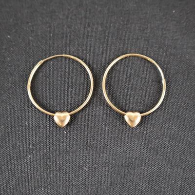 14Kt Gold Hoops W/ Hearts - 0.9 grams