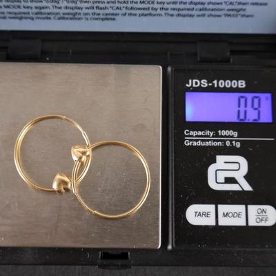 14Kt Gold Hoops W/ Hearts - 0.9 grams