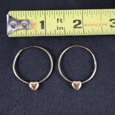 14Kt Gold Hoops W/ Hearts - 0.9 grams