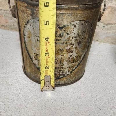 Sale Photo Thumbnail #437: Awesome old eagle gas can, lard bucket and a cute little red lantern