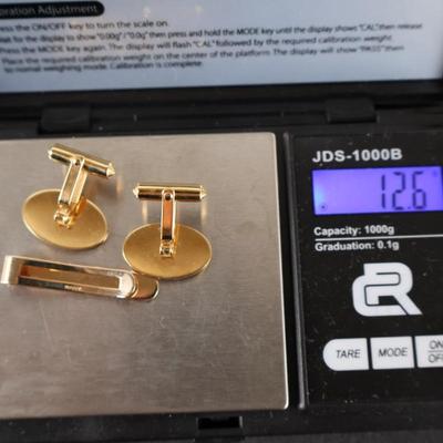 14Kt Gold Cufflinks & Tie Clip - 12.6 grams
