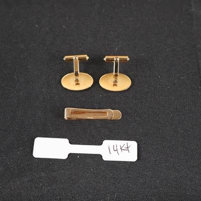 14Kt Gold Cufflinks & Tie Clip - 12.6 grams