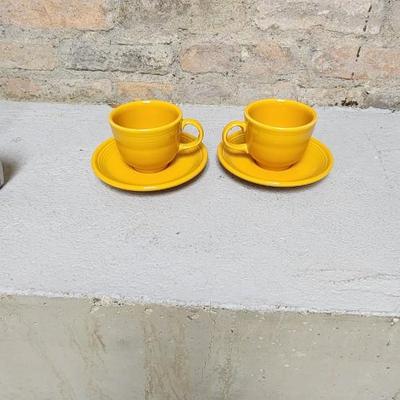 Sale Photo Thumbnail #576: Pair of Fiesta marigold teacups and saucers