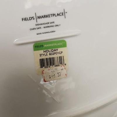 Sale Photo Thumbnail #616: Nice lot with holiday porcelain, large glass platter, hearth scarf