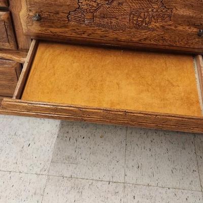 Sale Photo Thumbnail #640: Solid oak dresser with shadowbox mirror top. Pieces come apart...bring help loading