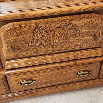 Sale Photo Thumbnail #639: Solid oak dresser with shadowbox mirror top. Pieces come apart...bring help loading
