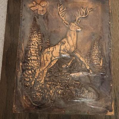 Sale Photo Thumbnail #707: Copper piece on wood and a really neat piece made from bark and moss etc