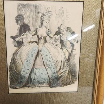 Sale Photo Thumbnail #733: Neat framed hand water.colored fashion book prints