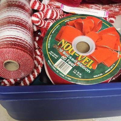 Sale Photo Thumbnail #766: Bin and bag of decor, wrapping, ribbon etc