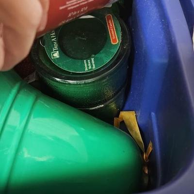 Sale Photo Thumbnail #767: Bin and bag of decor, wrapping, ribbon etc