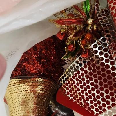 Sale Photo Thumbnail #772: Bin and bag of decor, wrapping, ribbon etc