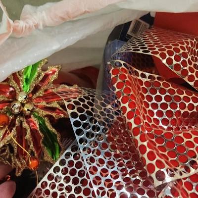 Sale Photo Thumbnail #771: Bin and bag of decor, wrapping, ribbon etc