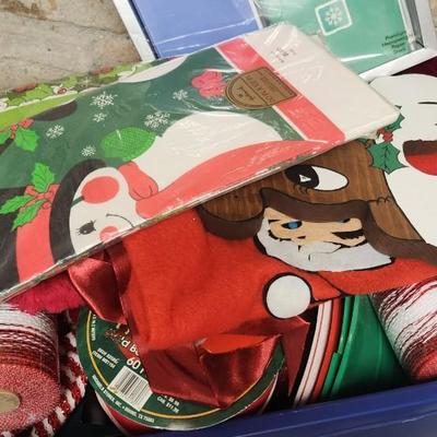 Sale Photo Thumbnail #765: Bin and bag of decor, wrapping, ribbon etc