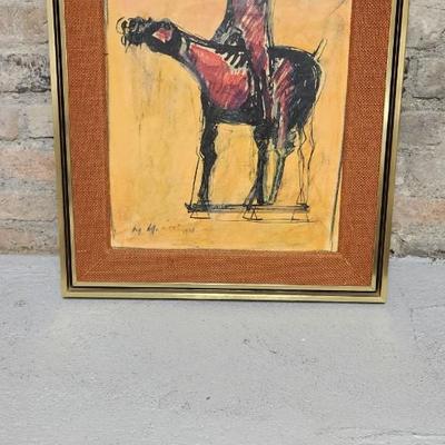 Sale Photo Thumbnail #775: Framed Horse and Rider print.