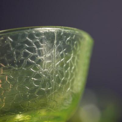 Sale Photo Thumbnail #5: Lot 1

L.E Smith Glass  EArly 20th century.Vaseline crackle glass sherbet dessert set 
unique set of sherbets with plates. 
three mold blown 
There are two colors in the mix. One is the vaseline color for the sherbets except two are yellow . the plates ar