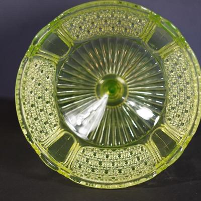 Sale Photo Thumbnail #27: Circa 1880-1890;s 
Antique pressed pattern compote of just under 7" in height. the bowl has a height of approximate 4" deep
turned glass pedestal with bowl of Daisy & Button pattern panelled sides. 
very well designed. 
UV light fluorescent 

there is a v