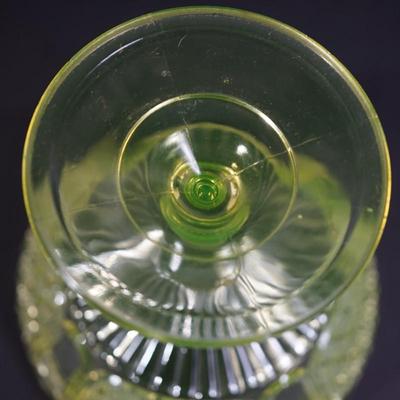 Sale Photo Thumbnail #28: Circa 1880-1890;s 
Antique pressed pattern compote of just under 7" in height. the bowl has a height of approximate 4" deep
turned glass pedestal with bowl of Daisy & Button pattern panelled sides. 
very well designed. 
UV light fluorescent 

there is a v