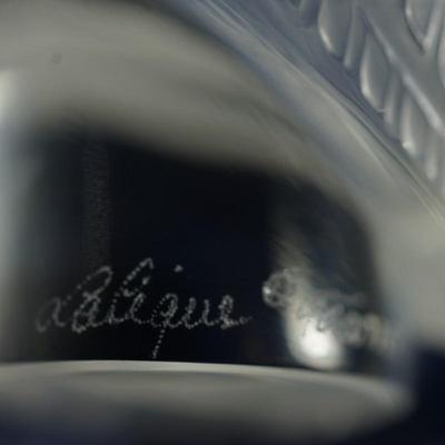 Sale Photo Thumbnail #90: Lovely crystal owl paperweight - signed along the pedestal Lalique France
no damage noted. 
3 1/2" height