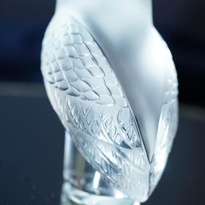 Sale Photo Thumbnail #89: Lovely crystal owl paperweight - signed along the pedestal Lalique France
no damage noted. 
3 1/2" height
