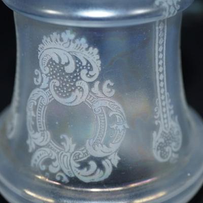 Sale Photo Thumbnail #93: early 1900's luster light shade that was afixed to a metal ring with interior ring that screwed in the rim of the shade
This is being sold as a decorative as the metal hardware is missing . this is in two parts the globe and the ring, It could have been c