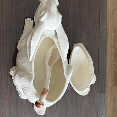 Vintage Italian Ceramic Rabbit Tureen with Lemon & Mushroom Lid – Figural Serving Dish