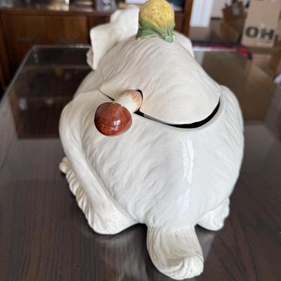 Vintage Italian Ceramic Rabbit Tureen with Lemon & Mushroom Lid – Figural Serving Dish