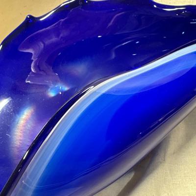 Fabulous blue art glass decorative centerpiece bowl
