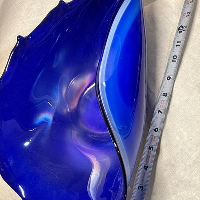 Fabulous blue art glass decorative centerpiece bowl