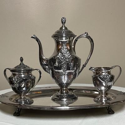 Sale Photo Thumbnail #190: Tea Service Set includes teapot, covered sugar bowl, creamer, and 19in serving tray.
Beautiful condition