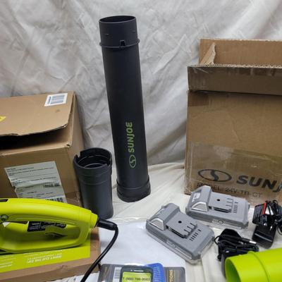 Sale Photo Thumbnail #1053: Comes with 2 batteries, 2 chargers, extension for blower, saw blade and chain