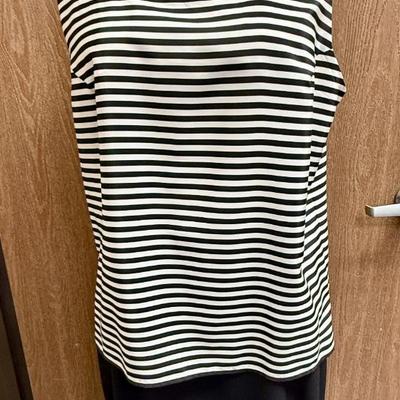 Vintage Kasper 3 pc set of clothing - Red Jacket, Black and White Striped Top and Black Skirt