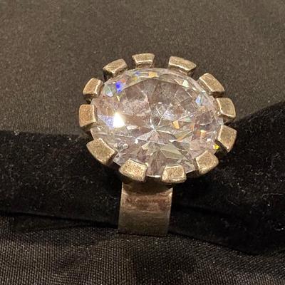 Sterling Silver Modernist Ring with Crystal Stone