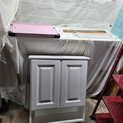 Sale Photo Thumbnail #1185: Cabinet, shelf with hardware, magnetic knife holder, shelving unit new, adjustable lap tray