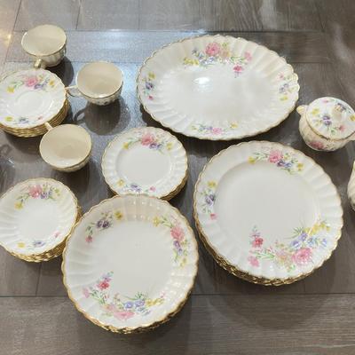22K Pure Gold Vintage Floral Porcelain Dinnerware Set With Gold Trim Plates, Cups, Bowls & Serving 43 Pieces