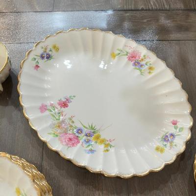 22K Pure Gold Vintage Floral Porcelain Dinnerware Set With Gold Trim Plates, Cups, Bowls & Serving 43 Pieces