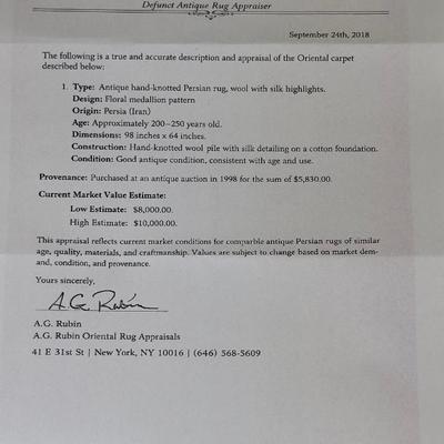 Antique Hand-Knotted Persian Rug  Floral Medallion Design  Wool With Possible Silk-Cleaned Professionally 