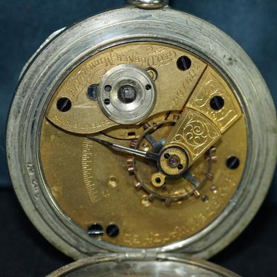 Sale Photo Thumbnail #117: antique open face pocket watch
Works : 389164
key wind- key is missing 
Hampden
case:7926 
beveled crystal has scratches, case has small dent on the back. there is a small area of discoloration indents on the back also see photo
one of the  minute hand of