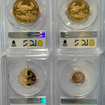 Sale Photo Thumbnail #2: Available for Immediate Purchase: 1995-W 4-Coin American Proof Gold Eagle Set – PR70 PCGS

Description:
This is a pristine 1995-W 4-Coin American Proof Gold Eagle Set, graded PR70 by PCGS, representing the highest proof quality. The set includes all fou