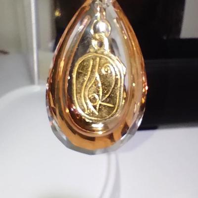 Sale Photo Thumbnail #5: Heavy Cut Topaz Chrystal featuring an Egyptian Scarab pendant. Upcycled item from 1960s Chrystal & Egyptian revival jewelry.