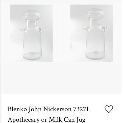 Sale Photo Thumbnail #93: 17 1/2" Large Blenko John Nickerson Milk Jug Apothecary style Jar. Completely Hand Blown. Hard to find. Last 3 pics show the 3 I found with prices. 

Perfect Condition with no chips cracks or breaks.