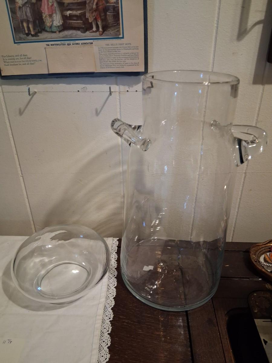 Sale Photo Thumbnail #98: 17 1/2" Large Blenko John Nickerson Milk Jug Apothecary style Jar. Completely Hand Blown. Hard to find. Last 3 pics show the 3 I found with prices. 

Perfect Condition with no chips cracks or breaks.