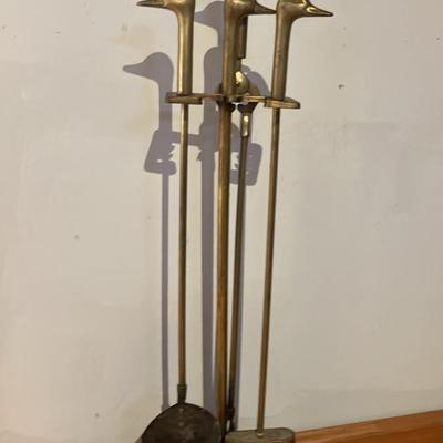 Vintage Brass Fireplace Tool Set – Duck Head Handles